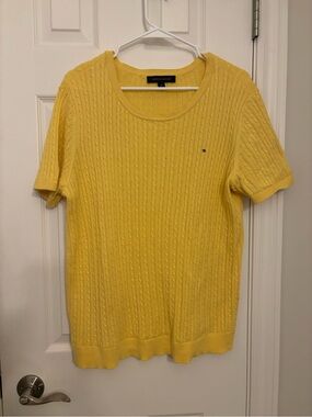 Tommy Hilfiger Bright Yellow Cable Knit Short Sleeve Top